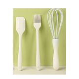 Qerhome 3'lü Silikon Pratik Pasta Tatlı Yapma Seti ( Çırpıcı- Fırça-Spatula) Kremrengi