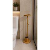 Qerhome Ahşap Bambu Çok Amaçlı Tuvalet Kağıdı Askısı, Yedekli Stand Ve Banyo Fırçalık Seti YUVARLAK