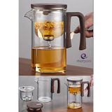 Qerhome Borosilikat Cam Ahşap Kapak ve Sap Detaylı Mıknatıs Özellikli Lüks Bitki Çayı Demliği 520 Ml