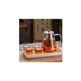 Qerhome Borosilikat Cam Çelik Süzgeçli Ve Kapaklı Oval Tasarım Lüks Çay & Kahve Demliği 750 Ml(İPK)