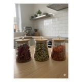 Qerhome Borosilikat Cam Kristal Figürlü Şık Çizgili Chef Prime Cam Kavanoz Mutfak Seti 3 Adet 750 ML