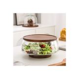 Qerhome Borosilikat CamLüks Akasya Kapaklı ve Akasya Ayaklı Cam Kase - Sunumluk-Salata Kasesi 20 Cm
