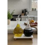 Qerhome Mermer Stantlı Borosilikat Cam 2'li Tombul Papatya Yağdanlık Seti 1000 Ml