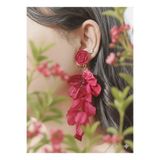 QERMA Vintage Floral Çiçek Küpe Sallantılı Çiçek Küpe Fuşya Küpe Çiçekli Küpe Öğretmenler Günü Hediyesi