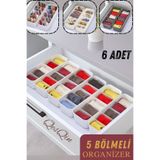 QesQin 5 Bölmeli Çekmece İçi Organizer | Çorap İç Çamaşırı Takı Toka Düzenleyici 6 Adet