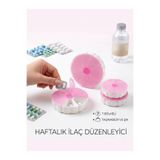 QesQin Haftalık Yuvarlak İlaç Kutusu - Taşınabilir, 7 Bölmeli, Pembe Kapaklı - Şık ve Pratik