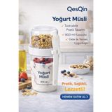 QesQin Yoğurt Müsli Kabı 800 ml | Bölmeli Granola ve Atıştırmalık Kabı Kaşıklı Snack Kutusu atıştırmalık