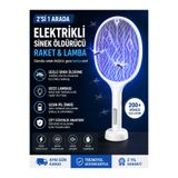 Qifit 2'si 1 Arada Şarjlı Elektrikli Sinek Öldürücü Raket ve Sivrisinek Lambası 3000V USB Şarjlı Gece Lambalı