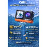 Qifit 4K 60FPS Ultra Hd Aksiyon Kamerası | Eıs Titreşim Engelleme | Çift Ekran | 170° Geniş Açı - 4K60FPS
