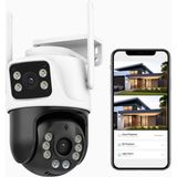 Qifit 6mp Dual-Lens Ptz Cctv Güvenlik Kamerası | Aı Insan Algılama | IP66 Su Geçirmez | H.265 | 360° Görüş - Beyaz