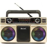Qifit Nostaljik Görünümlü Bluetoothlu Şarjlı Radyo - Usb/sd Kart Girişli Rgb Işıklı Taşınabilir Hoparlör - Ahşap
