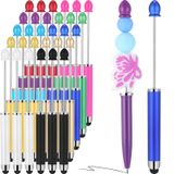 Qilery 30 Adet Stylus Uçlu Boncuklu Kalem, Boncuklu Kendin Yap Stylus 2'si 1 arada, Kauçuk Dokunmatik Ekran için Çok Fonksiyonlu Moda Kalem, El Yazısı Tükenmez Kalem 1,0 mm, Siyah Mürekkep, Ofis