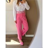Qimya Butik Miss Neşem Kadın Pileli Havuç Yandan Cepli Ince Kumaş Pantolon - Pembe
