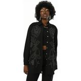 Qimya Butik Orfeo Negro Kadın Simli Nakışlı Boncuk Detaylı Oversize Gömlek - Siyah - Standart