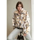 Qimya Butik Robin Kadın Beli Deri Tünelli Astarlı Leopar Desenli Suni Kürk Mont - Siyah - Camel - Standart