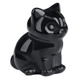 QINJIEJIE Siyah Obsidiyen Kedi Heykeli Kristaller Dekor Oyma Taş Heykelcik Doğal Taş Ev Heykel Ofis Odası Masa Dekorasyonu Kedi Severler için Şanslı Oturan Kara Kedi Hediyeleri