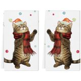 QIONG MENG Noel Mutfak Havluları 2'li Set Kedi Şeker Kamışı Çan El Havlusu Kış Noel Tatil Ev Mutfak Dekorasyonu için Bulaşık Havlu 45x60 cm