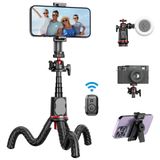 qirita Cep Telefonu Tripodu, Uzaktan Kumandalı Uzatılabilir Esnek Kamera Tripodu iPhone/Android/Gopro/Kamera için 1/4 '' Vidalı 360 ° Dönen Mini Taşınabilir Tripod