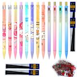 QISVVE Kawaii mekanik kalem seti, kurşun kalem yedekli, 0,5/0,7/0,9 mm, sevimli kalem seti, öğrenci yazma, çizim, eskiz ofis okul malzemeleri için (12 adet (4 adet 0,5 mm + 8 adet 0,7 mm))
