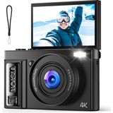 Qiuoio Qıuoıo Dijital Kamera 4K 64MP Kamera Fotoğraf Kamerası: Vlog Için Dijital Kamera - Vintage Fotoğraf Makinesi Çocuklar - Dijital Kamera - 10-18 Yaş Arası Genç Erkek Kızlar Için Hediyeler - 180° Katlanı - Siyah