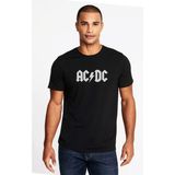 Qivi Acdc Logo Beyaz Baskılı Siyah Erkek Örme Tişört - XS