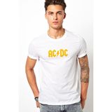 Qivi Acdc Logo Sarı Baskılı Beyaz Erkek Örme T-shirt