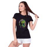 Qivi Albert Einstein Colors Baskılı Örme Siyah Kadın T-shirt