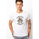 Qivi American Moto Costum Special Baskılı Beyaz Erkek Örme T-shirt