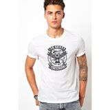 Qivi American Moto Riders Club Baskılı Beyaz Erkek Örme T-shirt
