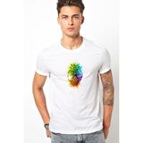 Qivi Ananas Kokteyl Suluboya Resim Punch Dövme Baskılı Baskılı Beyaz Erkek Örme T-shirt