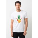 Qivi Ananas Retro Gözlük Baskılı Beyaz Erkek Örme Tshirt