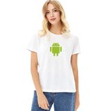 Qivi Android Logo Baskılı Örme Beyaz Kadın T-shirt