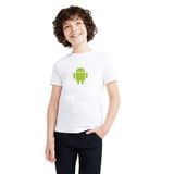Qivi Android Logo Baskılı Unisex Çocuk Beyaz T-shirt