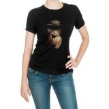 Qivi Animal Maymun Baskılı Örme Siyah SFK0520KDNTS Kadın T-shirt
