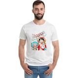 Qivi Anime One Piece Luffy Hat Baskılı Beyaz Erkek Örme T-shirt