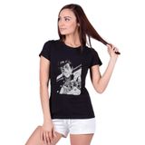 Qivi Anime One Punch Man Baskılı Örme Siyah SFK0634KDNTS Kadın T-shirt