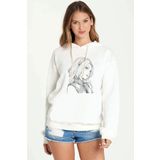 Qivi Anime Sakura Haruno Shippuden Naruto Uzumaki Baskılı Beyaz Kadın Uzun Kol Örme Sweatshirt