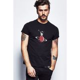 Qivi Astronaut Stay On Saturn Baskılı Siyah Erkek Örme T-shirt