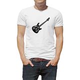 Qivi Bas Gitar Siyah Ve Beyaz Elektro Gitar Baskılı Beyaz Erkek Örme T-shirt