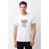 Qivi Basketbol Pota Baskılı Beyaz Erkek Örme Tshirt