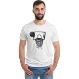 Qivi Basketbol Top Pota Baskılı Beyaz Erkek Örme T-shirt