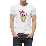Qivi Baykuş Kız Pembe Baskılı Beyaz Erkek Örme Tshirt