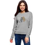 Qivi Best Friends Kediler Baskılı Gri Kadın Örme Sweatshirt Uzun Kol BGA1701-KDNSW, M
