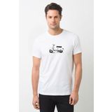 Qivi Beyaz Motorlu Scooter Illüstrasyon Scooter Vespa Baskılı Beyaz Erkek Örme T-shirt