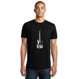 Qivi Beyaz Ve Siyah Elektro Gitar Baskılı Siyah Erkek Örme T-shirt