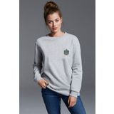 Qivi BGA2017-KDNSW Hogwarts Slytherin Baskılı Gri Kadın Uzun Kol Örme Sweatshirt