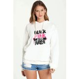 Qivi Black Pink In Your Area Baskılı Beyaz Kadın Uzun Kol Örme Sweatshirt