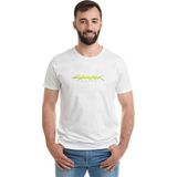 Qivi Cyberpunk 2077 Logo Baskılı Beyaz Erkek T-shirt