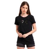 Qivi Daft Punk Baskılı Örme Siyah Kadın T-shirt