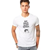 Qivi Eat Drum Sleep Repeat Baskılı Beyaz Erkek T-shirt